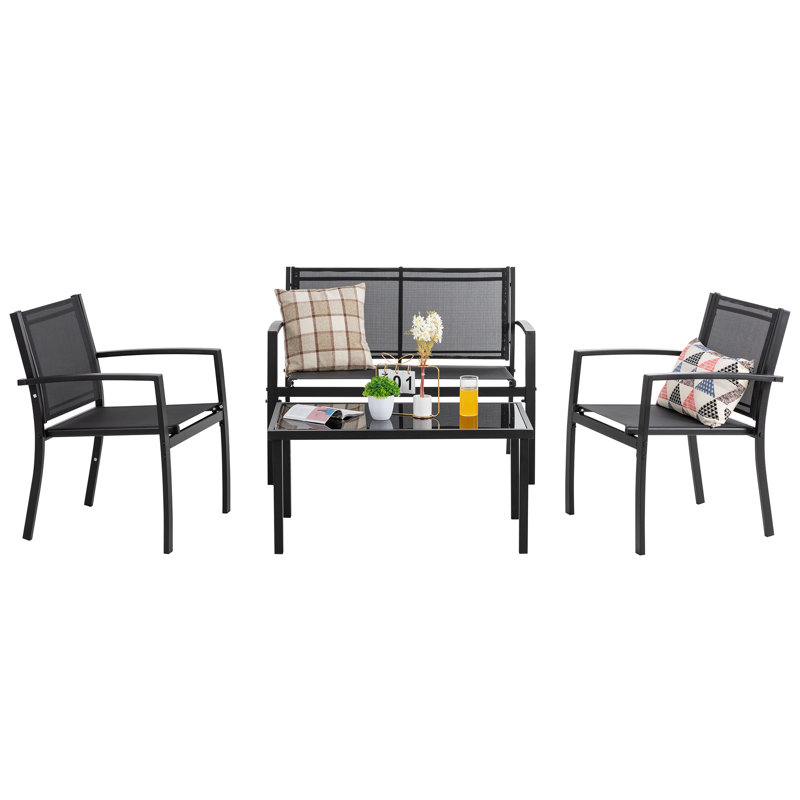Arantxa 4 - Person Patio Conversation Set, Black