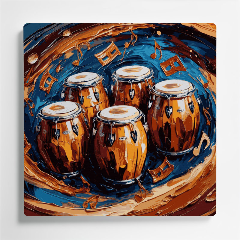 «Music Bongo Drums», art mural en métal brun, H 16 po x l 16 po