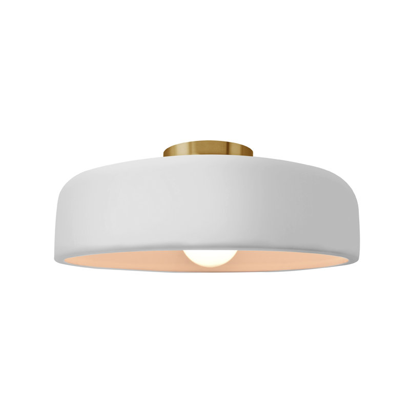 Plafonnier semi-encastré Radiance, Laiton brossé, H 6 po x l 13 po x P 13 po, Blanc brillant / blanc brillant