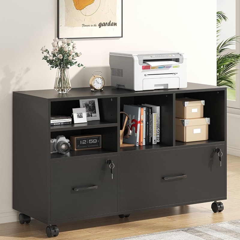 Grand classeur latéral mobile en bois 2 tiroirs avec serrure, ...
