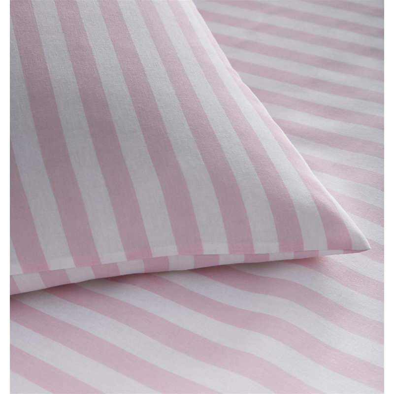 Cotton Blend Striped Duvet Cover Set, Double, Pink
