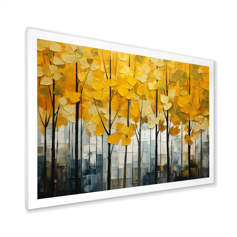 Collage de bois jaune Marjut Forest I - impression, Cadre simple blanc, H 30 po x l 40 po x P 1,5 po