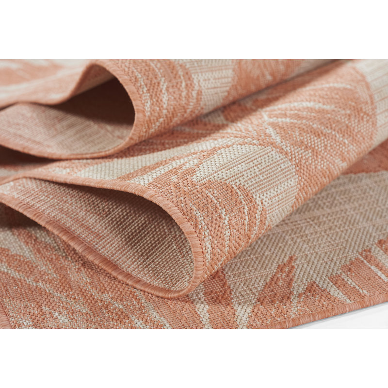 Tapis intérieur / extérieur à motif floral orange / gris Finnick, Rectangle 3 pi 3 po x 5 pi