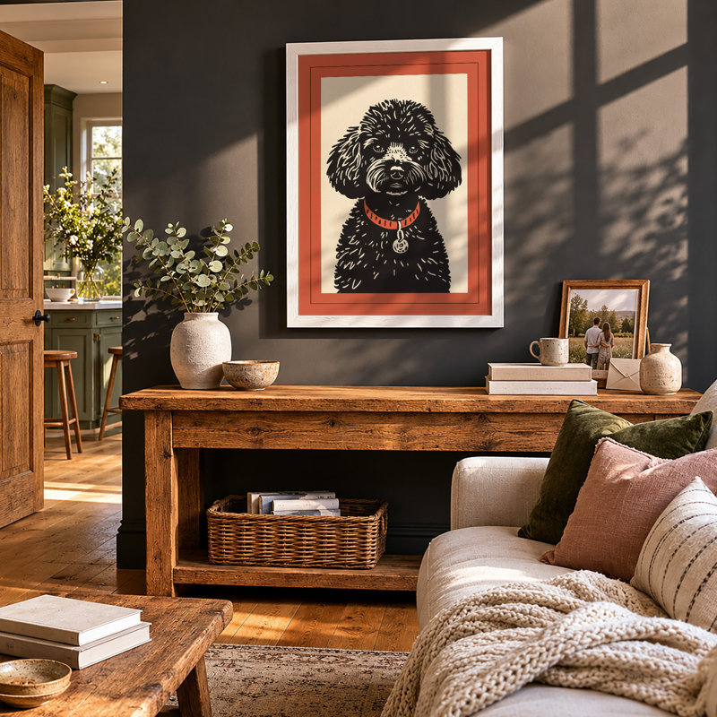Groomed Poodle Retro - Framed Print, A3 - 42.0 x 29.7 cm, White