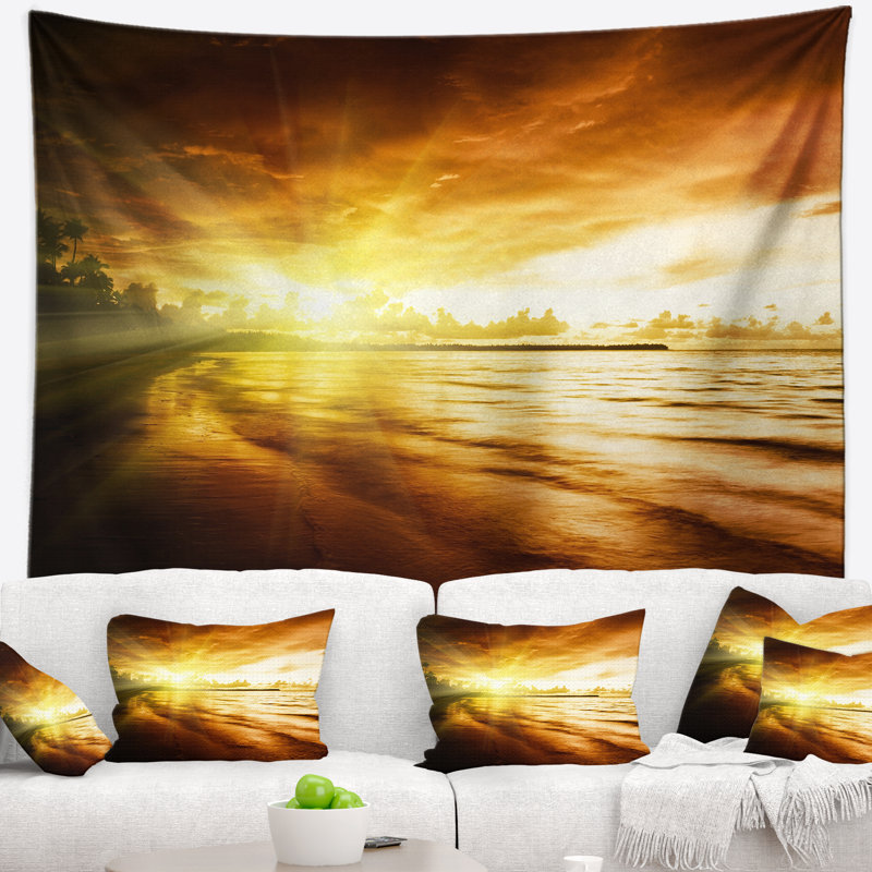 Tapisserie de plage de la mer des Caraïbes jaune à couper le souffle, H 50 po x l 60 po
