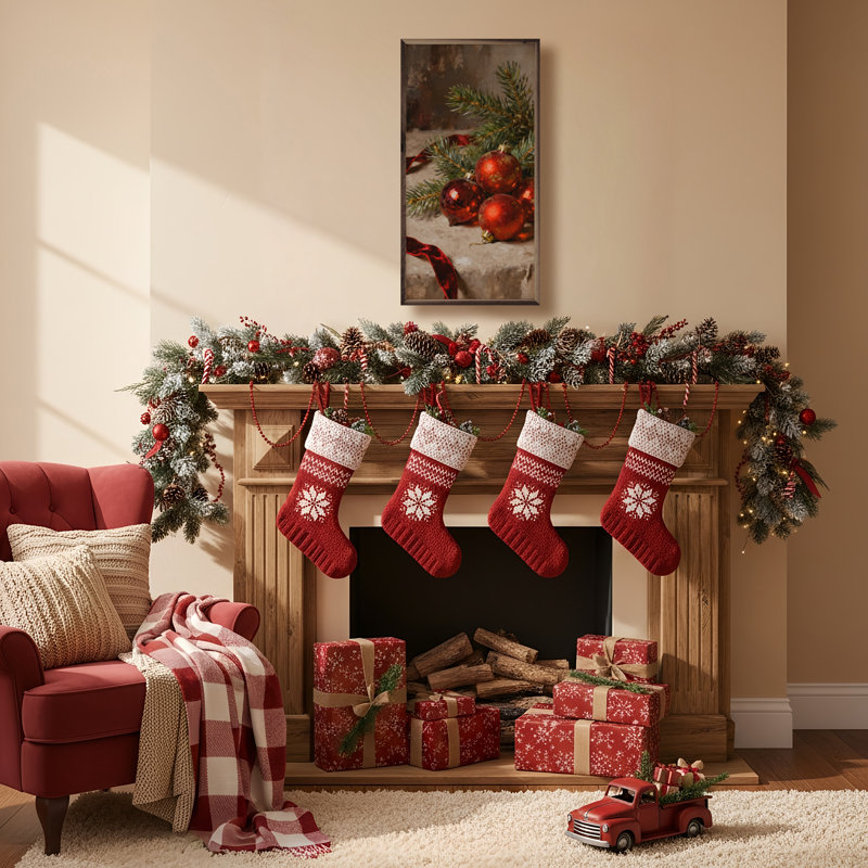 Ornaments Red With Red Ribbon, 40" H x 20" W