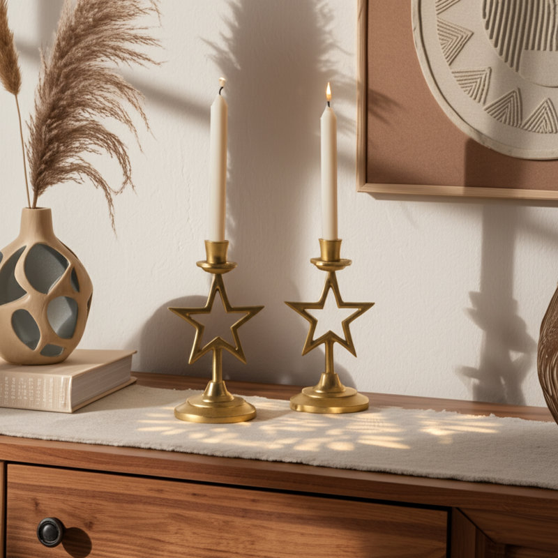 Sagebrook Home 9X5" Star Taper Holder, Gold