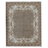 Hand Knotted Area Rug in Light Green And Cream
