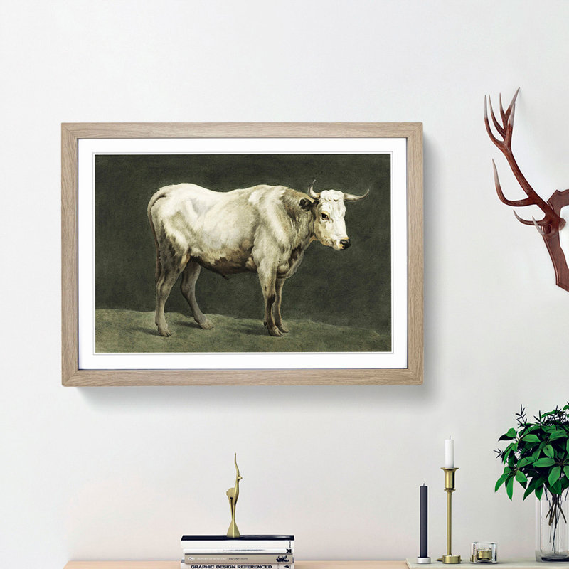 Beauty of a Bull 1 Piece Single Picture Frame Painting, 24cm H x 33cm W x 2cm D, Oak Framed