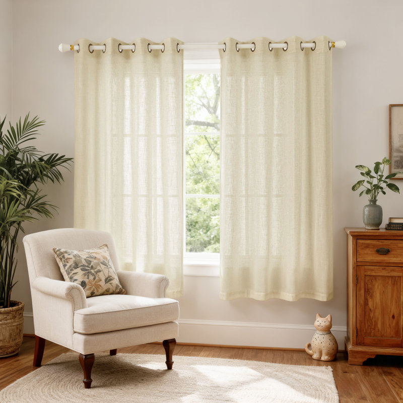 Paire de rideaux semi-transparents avec œillets Vollmar, Lin lin, L 52 po x L 72 po