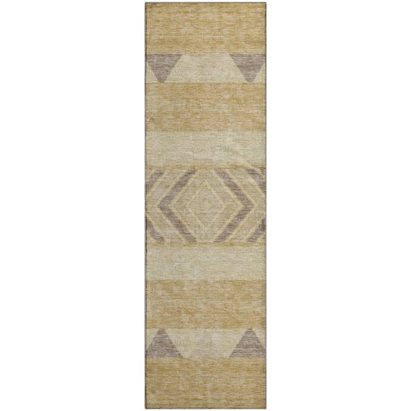 Premium Machine Washable Prisco Gold Rug, Runner 2'3" x 7'6"