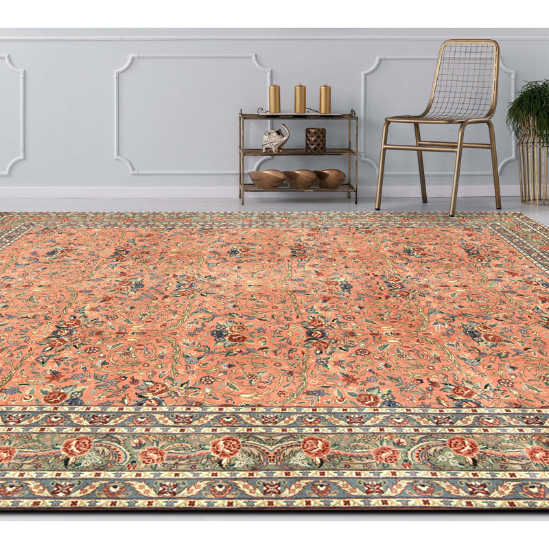 Hand Knotted Wool Oriental Area Rug in Rose And Green