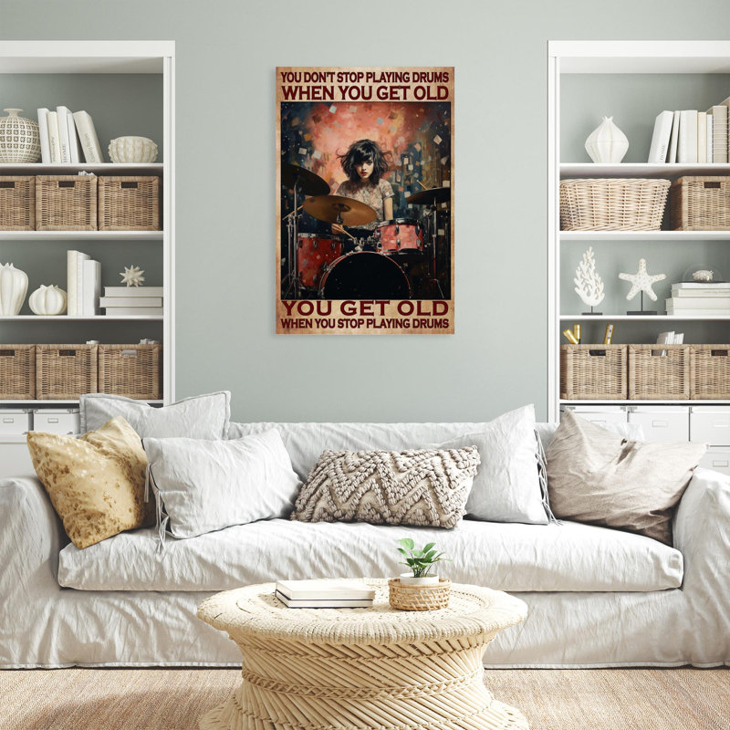«Larrell You Get Old When You Stop Play Drums On», impression sur toile, H 20 po x l 16 po x P 1,25 po