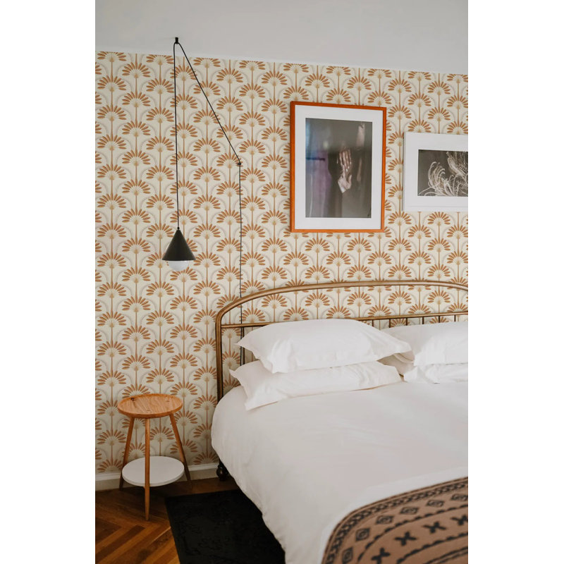 Palm Arches - Wallpaper, Terracotta, Faux Grasscloth