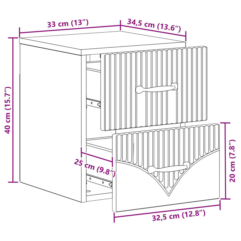 34.5cm W Manufactured Wood Bedside Table, Grey Sonoma
