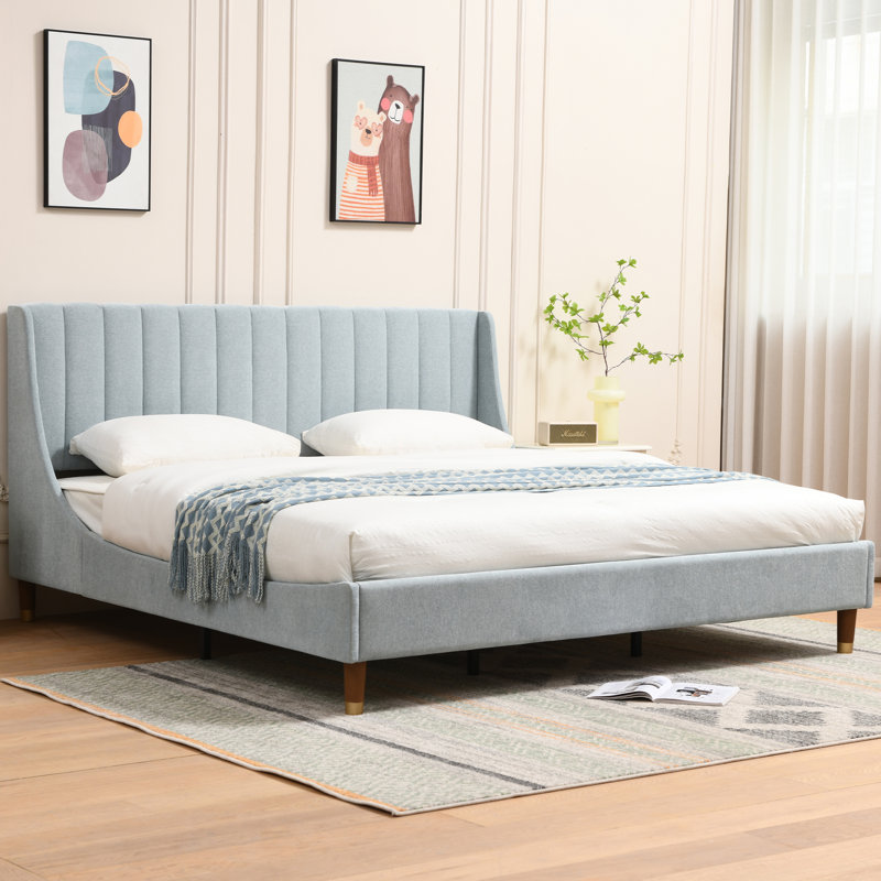 Linvel Upholstered Wingback Platform Bed, Light Blue, King