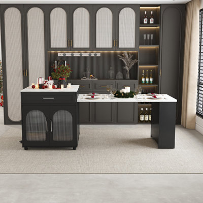 Durarte 80"W Expandable Kitchen Island With Large Storage Cabinets And Drawers