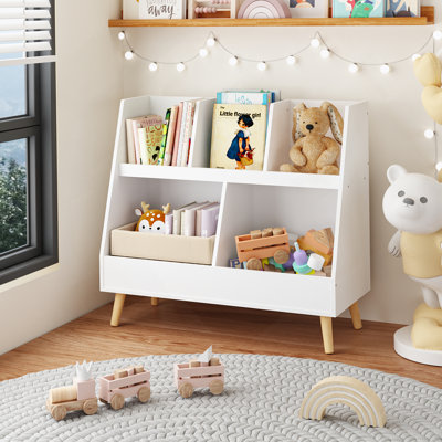Bibliothèque pour enfants et organisateur de jouets, bibliothèque ouverte en bois à 5 casiers, rangement pour bébé à 2 niveaux avec pieds