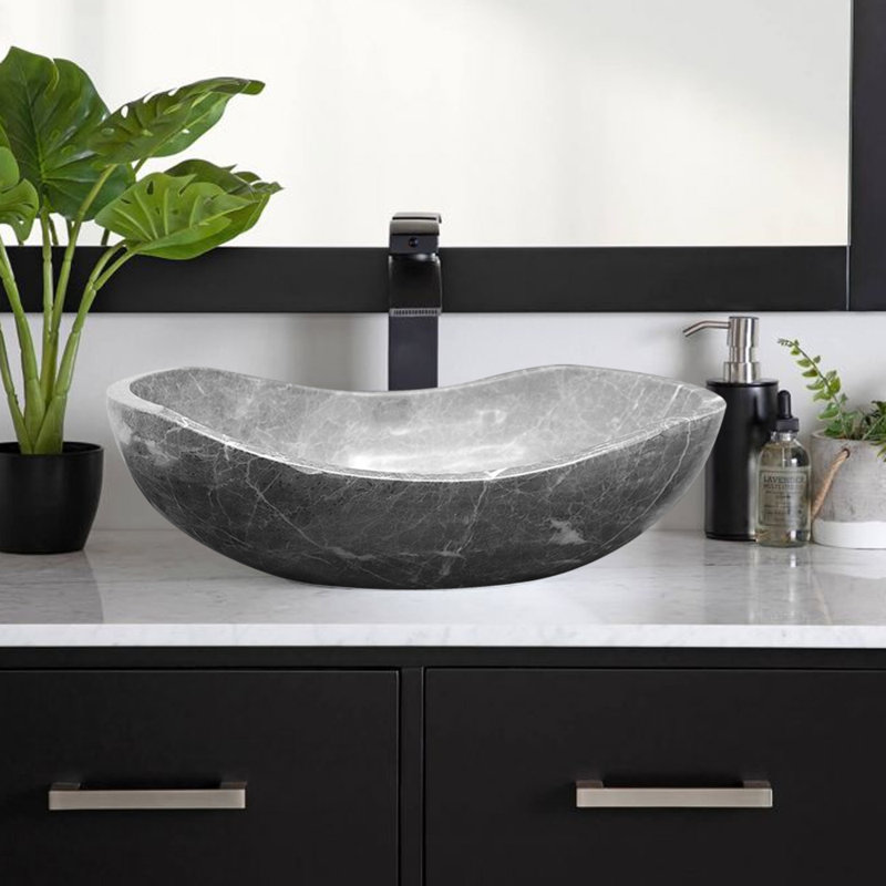Lavabo de salle de bain en marbre fait à la main onyx, 19 po, vasque ovale, gris antique
