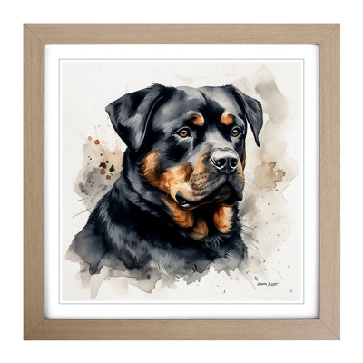 Rottweiler Ink Wash No.1 - Single Picture Frame Print on Wood