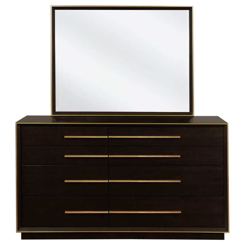 Commode 8 tiroirs Carlwirt avec miroir poivre fumé, Grain de poivre fumé