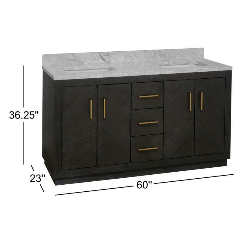 Sadelle 60'' Double Bathroom Vanity with Carrara Marble Top, Dark Oak