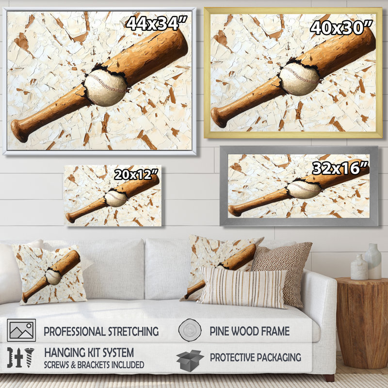 Baseball Bat Crack - Sport Baseball Wall Art Living Room, Argent argent, H 34 po x l 44 po