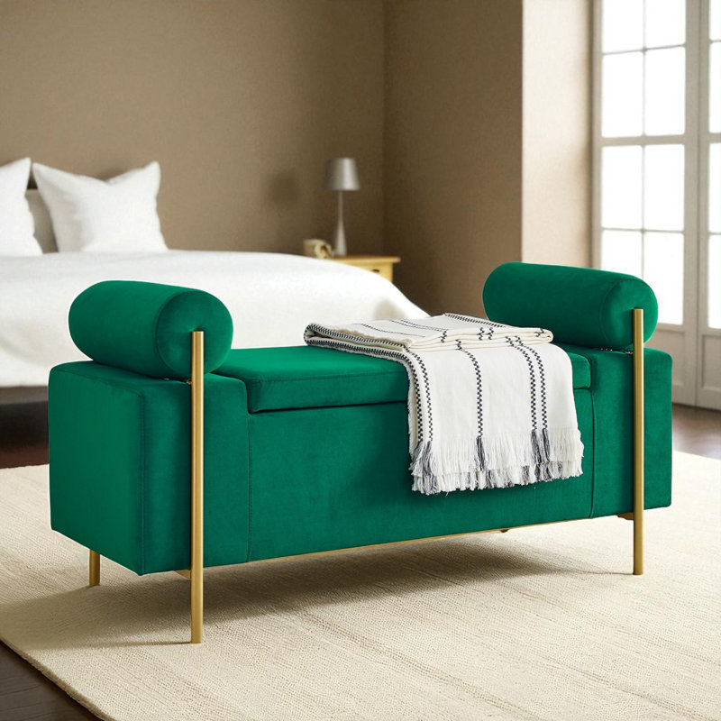 Reyanne Upholstered Storage Bench, Green