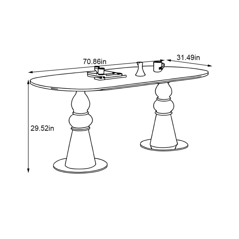 Table de salle à manger noire de forme ovale, H 29,52 po x L 70,86 po x l 31,49 po