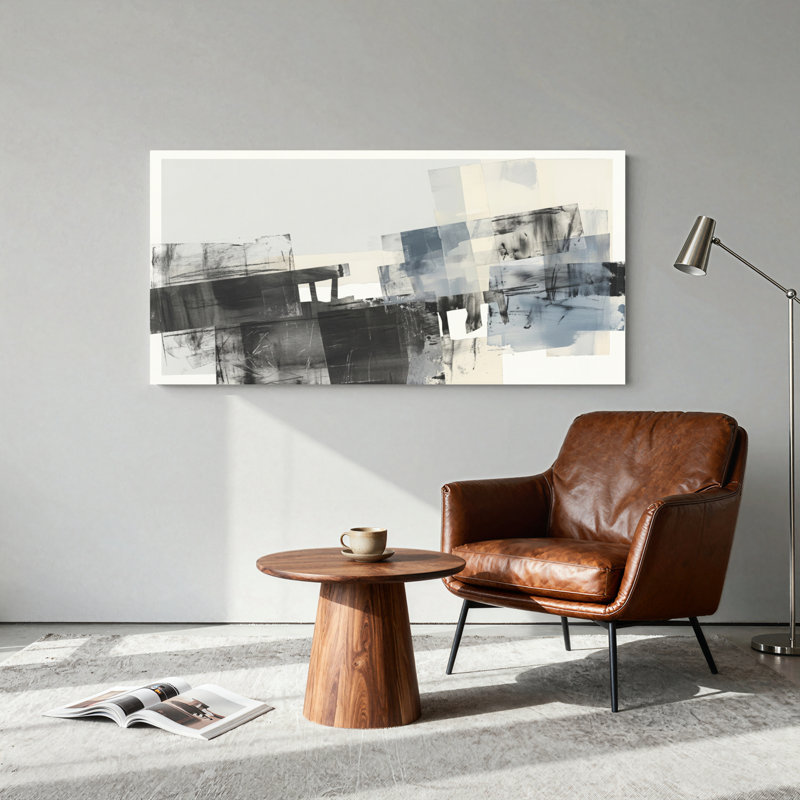 Ensemble de 1 tableau abstrait monochrome sur toile, 48“W x 24”H, Wrapped Canvas