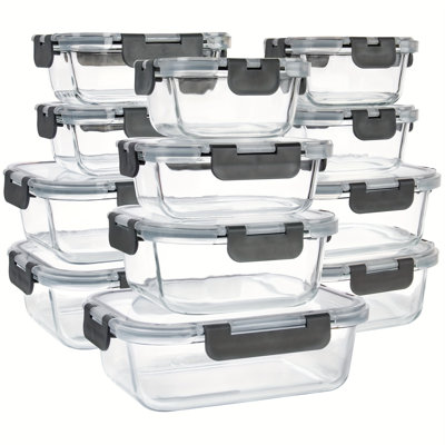 24 pièces 24 pièces contenants alimentaires en verre borosilicaté avec couvercles