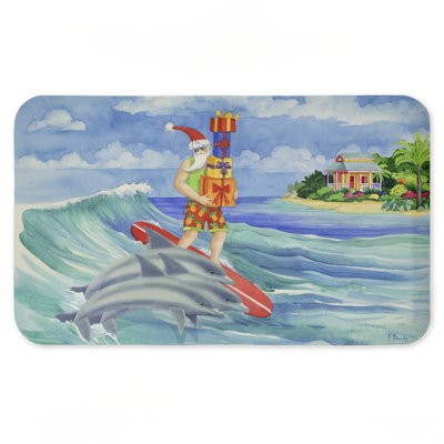 Surfing Santa & Dolphins Printed Anti-Fatigue Floor Mat, design by Paul Brent, 30"x18"