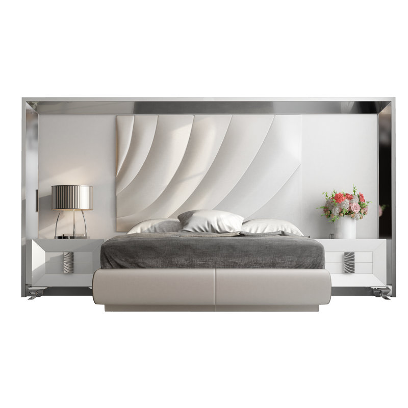 Annalya Vegan Leather Panel Bed, High Gloss, King