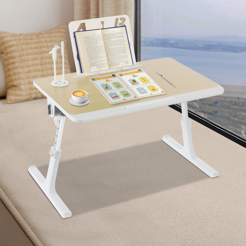 Foldable Rectangular Bed Laptop Tray Adjustable Height, Oak/White