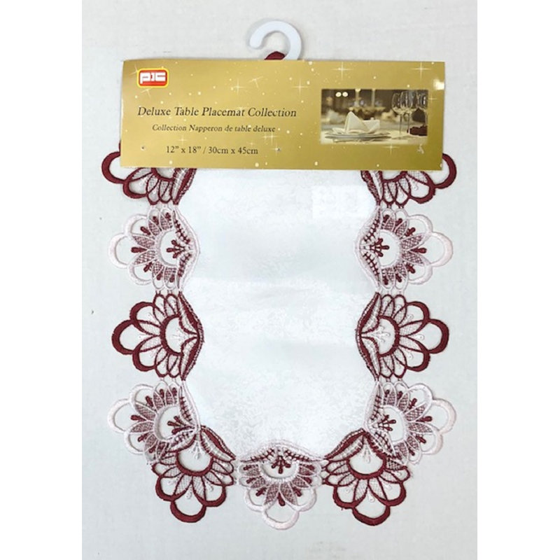 Napperon en dentelle 18 po, Blanc / bourgogne