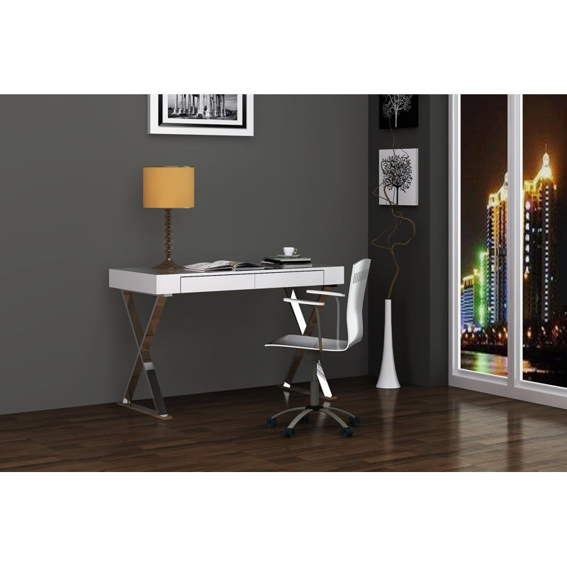 27" Gavril White and Silver Writing Desk, 29" H x 47" W x 22" D, White