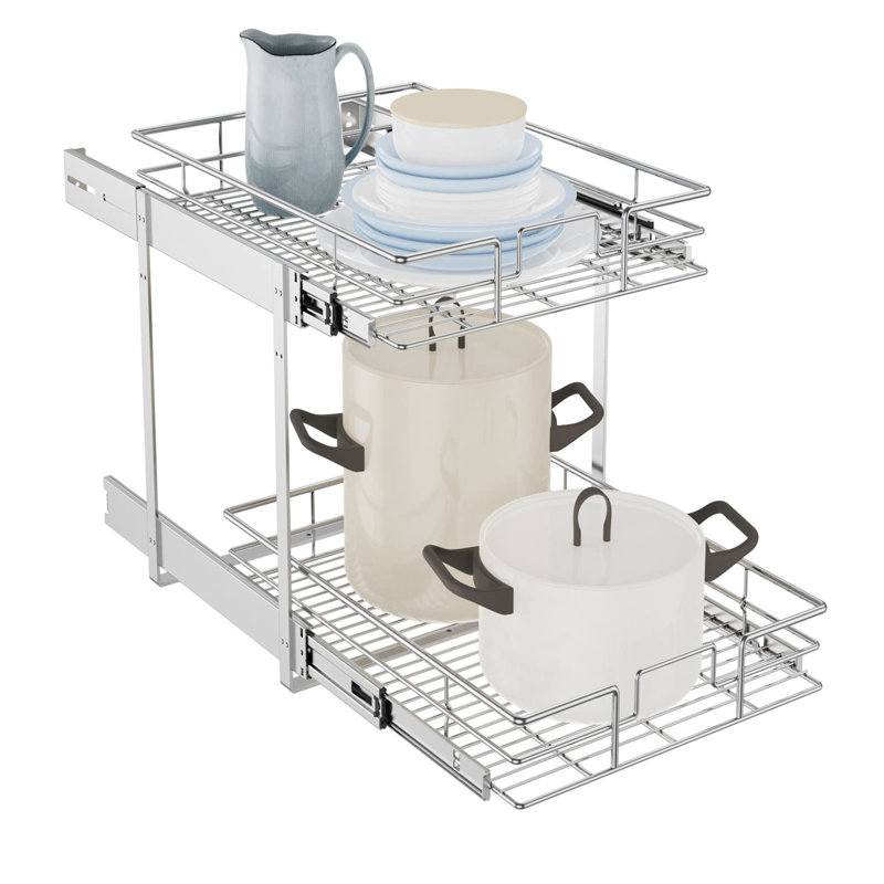 Durable 2-Tier Metal Cabinet Organizer, Powder Coated, 11"W X 18"D X 13"H - Effortless Installation & Smooth Slide