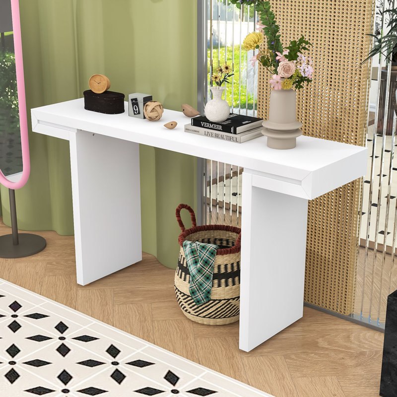 Table d'entrée spacieuse avec motif géométrique, finition résistante aux égratignures, Blanc