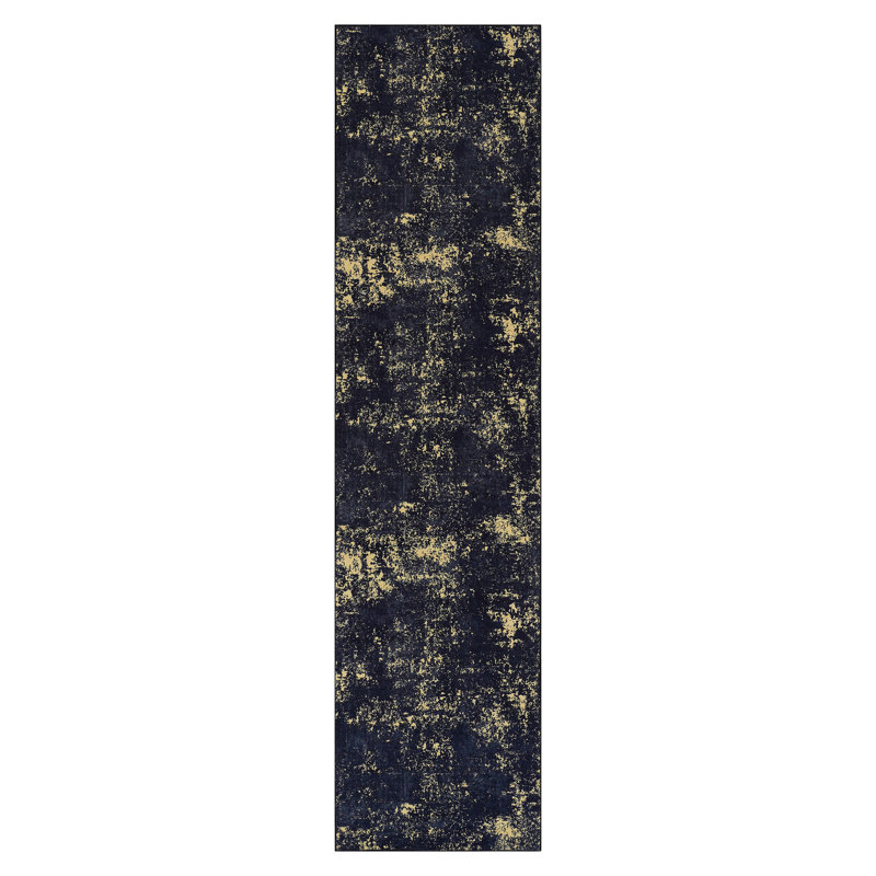 Low-pile Area Rug - Washable, Stain , For Bedroom, Living Room (black + Gold, 2'6'' X 10' Non-slip , Room,