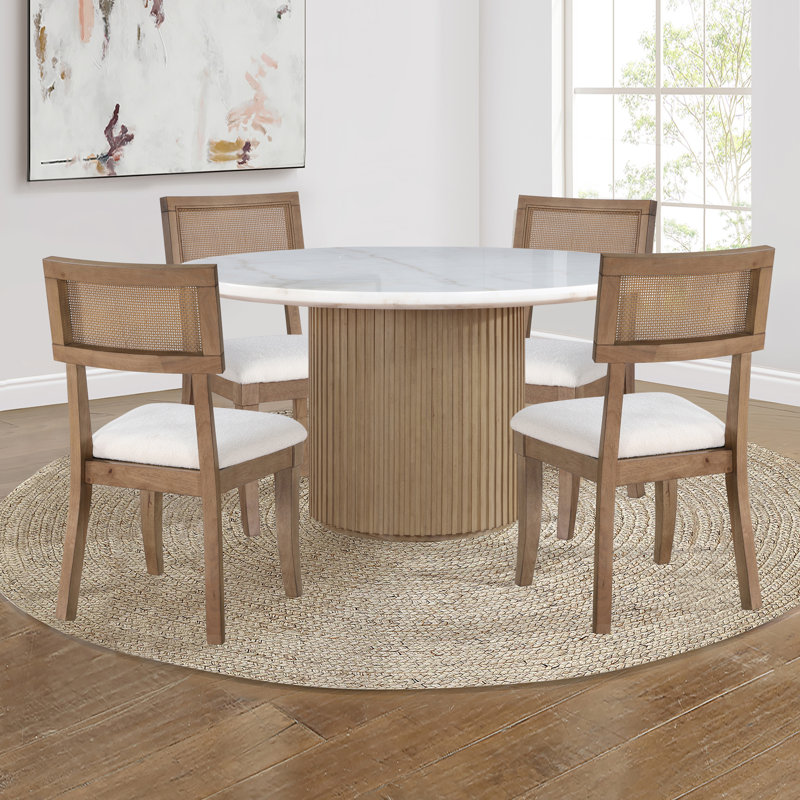 Barry Oak Wood Dining Set, 5 Pieces: Table, 4 Chairs, White/Brown/White