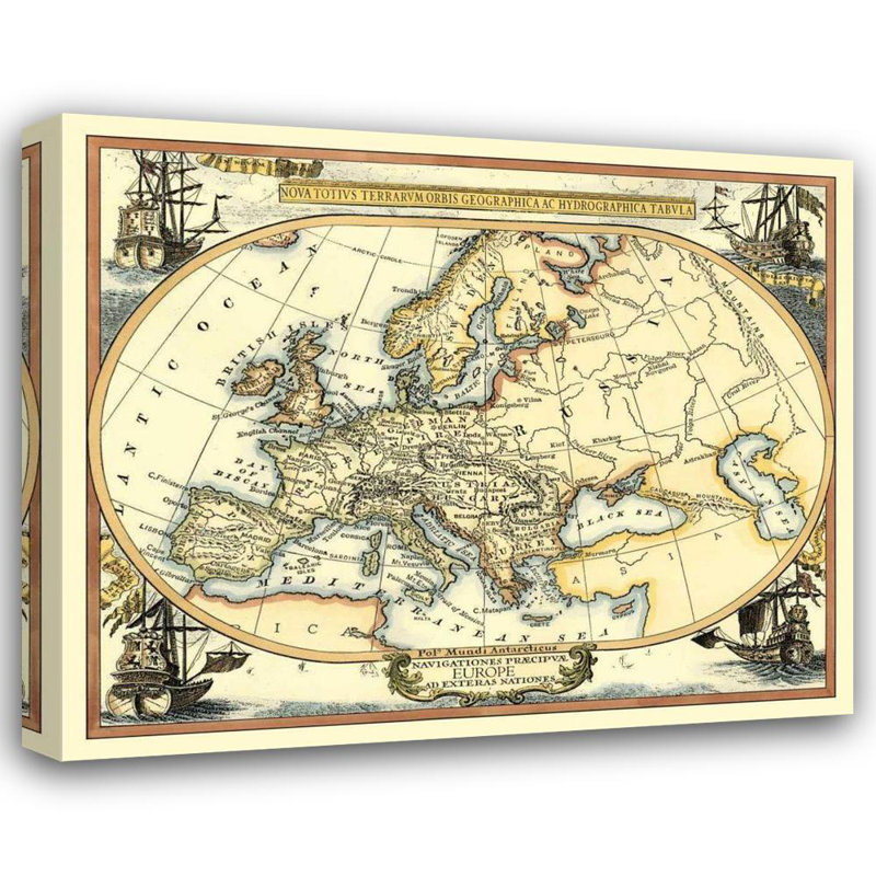 «Breakwater Bay Vision Studio», art sur toile tendue sous le titre: Carte nautique de l'Europe, H 36 po x l 43 po
