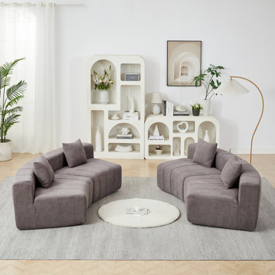 Chenille Curved Sectional Sofa With 4 Pillows, Modular Semi-Circular Design For Versatile Use In Living Spaces