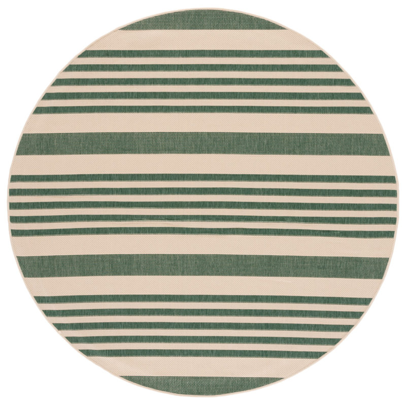 Aiken Striped Beige/Green Indoor / Outdoor Area Indoor/Outdoor Area Rug, Round 5'3"