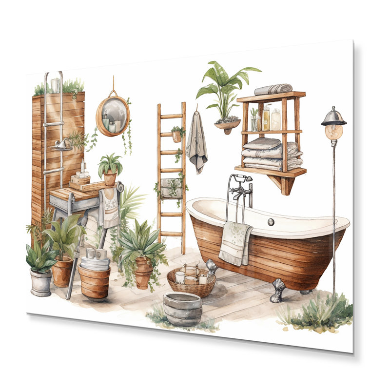 Décoration de salle de bain naturelle - Décoration murale en métal pour salle de bain, H 30 po x l 40 po x P 1 po