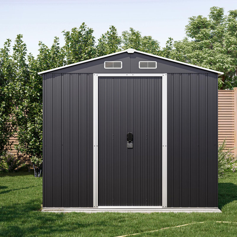 Belleze 8' x 6' Black Galvanized Steel Outdoor Storage Shed