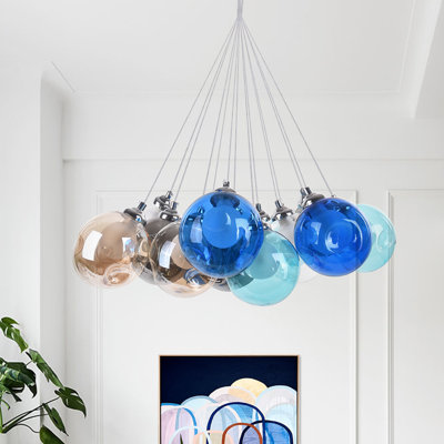 Spoffo Modern Colorful 19-Light Bubble Glass Chandelier Cluster Pendant
