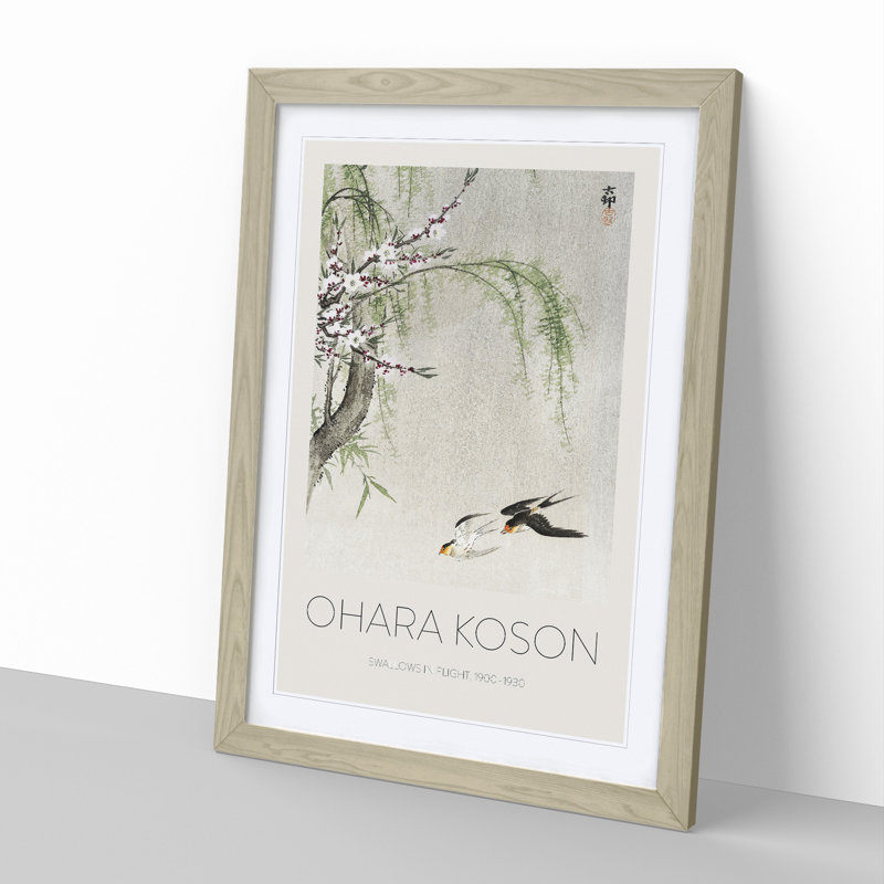 Two Swallows in Flight by Ohara Koson - Picture Frame Art Prints, 65cm H x 48cm W x 2cm D, Oak