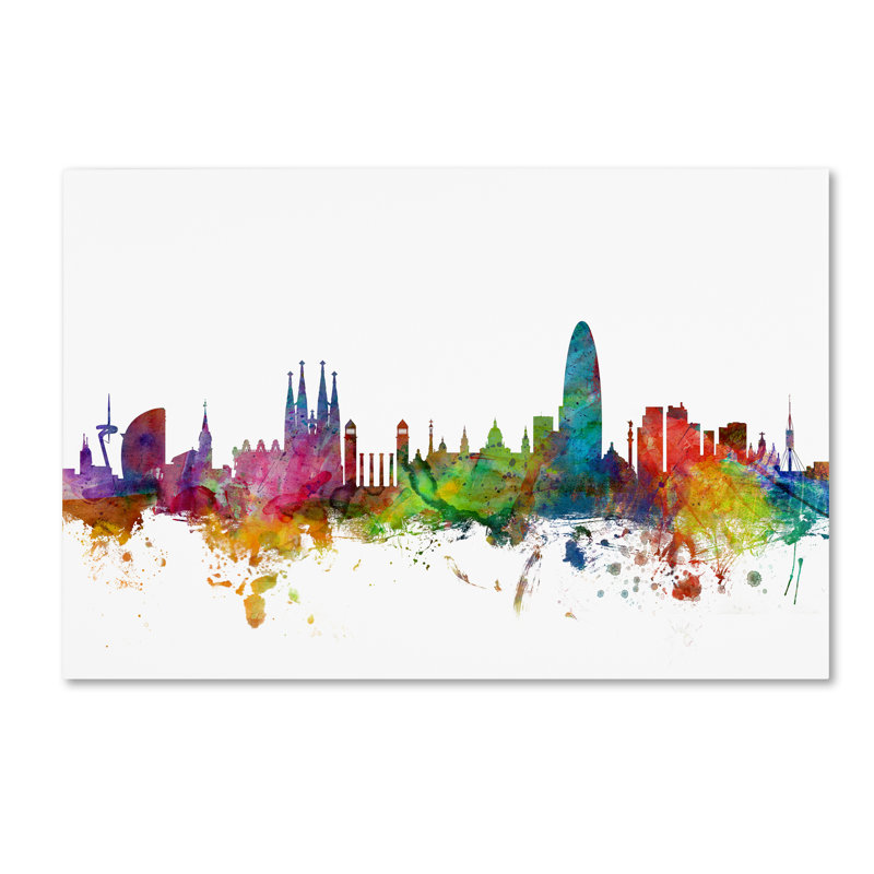 «Barcelona Barcelona Skyline» par Michael Tompsett - impression d'art graphique, H 16 po x l 24 po x P 2 po