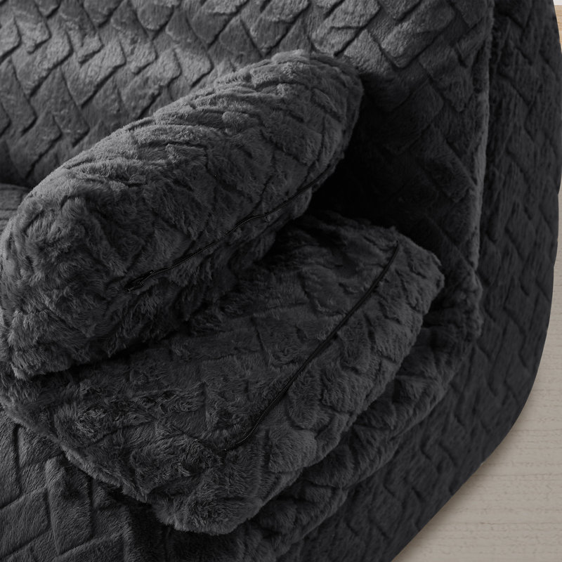 44.08" W Low Back Pillow Top Arm Swivel Accent Chair With Plush Basketweave Emobossed Fabric, Black