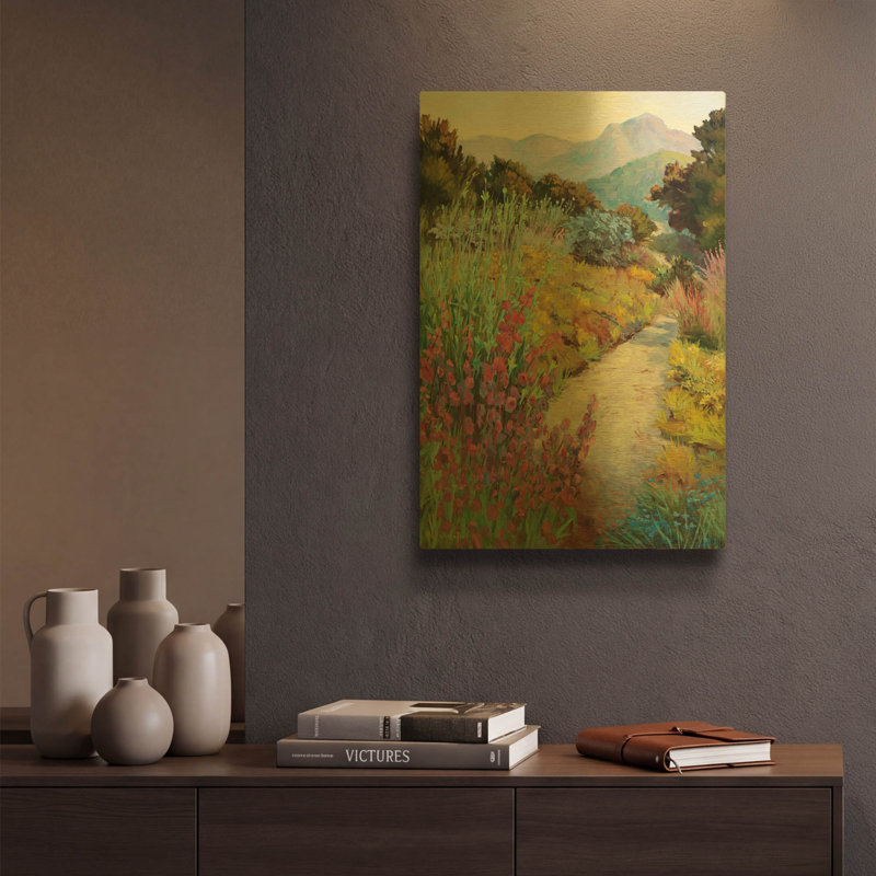 « Chemin de jardin » d'Ellie Freudenstein, tableau mural en métal doré, 30,5 x 40,5 cm, 12"x16"